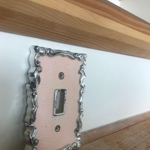 Vintage light switch cover baby pink and silver